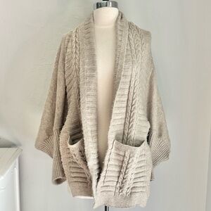 Anthropologie Tiffani Cable-Knit Dolman Sleeve Open Front Shawl Neck Cardigan OS